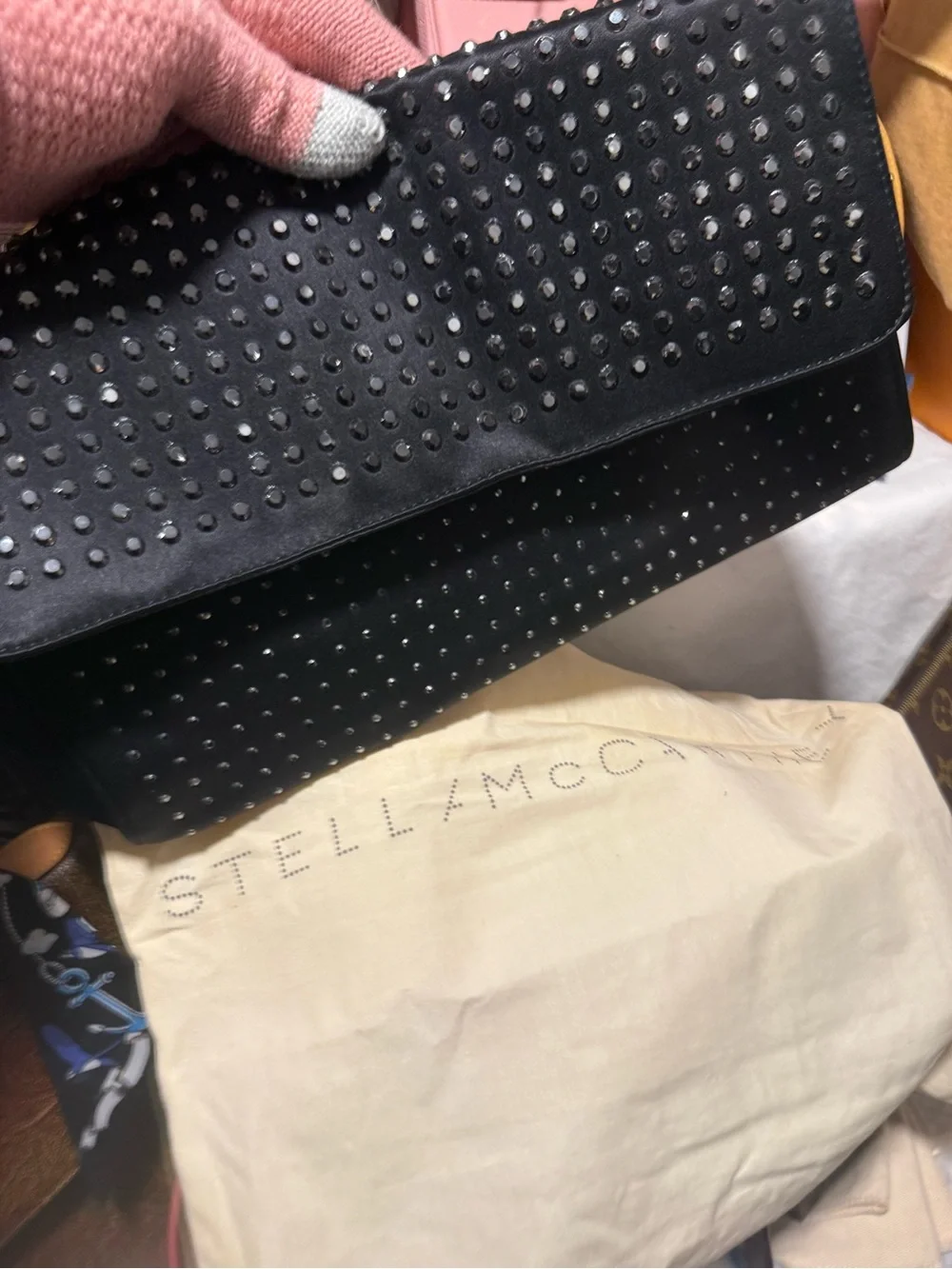 Stella McCartney Black Stud-Embellished Fold-Over Clutch